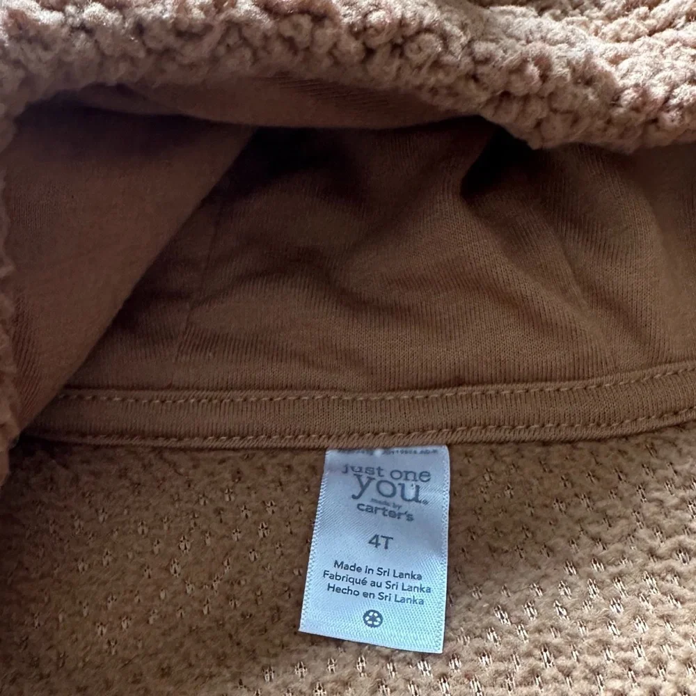 Toddler Carters Brown Zip Up Fleece Hoodie Jacket Teddy Bear Like Ears Size 4T